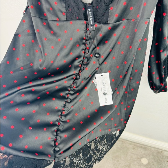 For Love and Lemons x Victorias Secret Red Polka dot Satin Lace  Robe/Dress - Picture 6 of 10